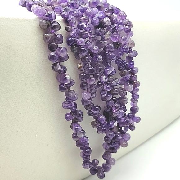 600 Cts Natural 3 Strand Purple Amethyst Beads Natural Gemstone Beaded Necklace - Picture 8 of 9